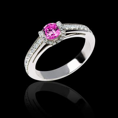 Bague Hera - Or blanc -Saphir rose -  Pavage Diamants - Jaubalet